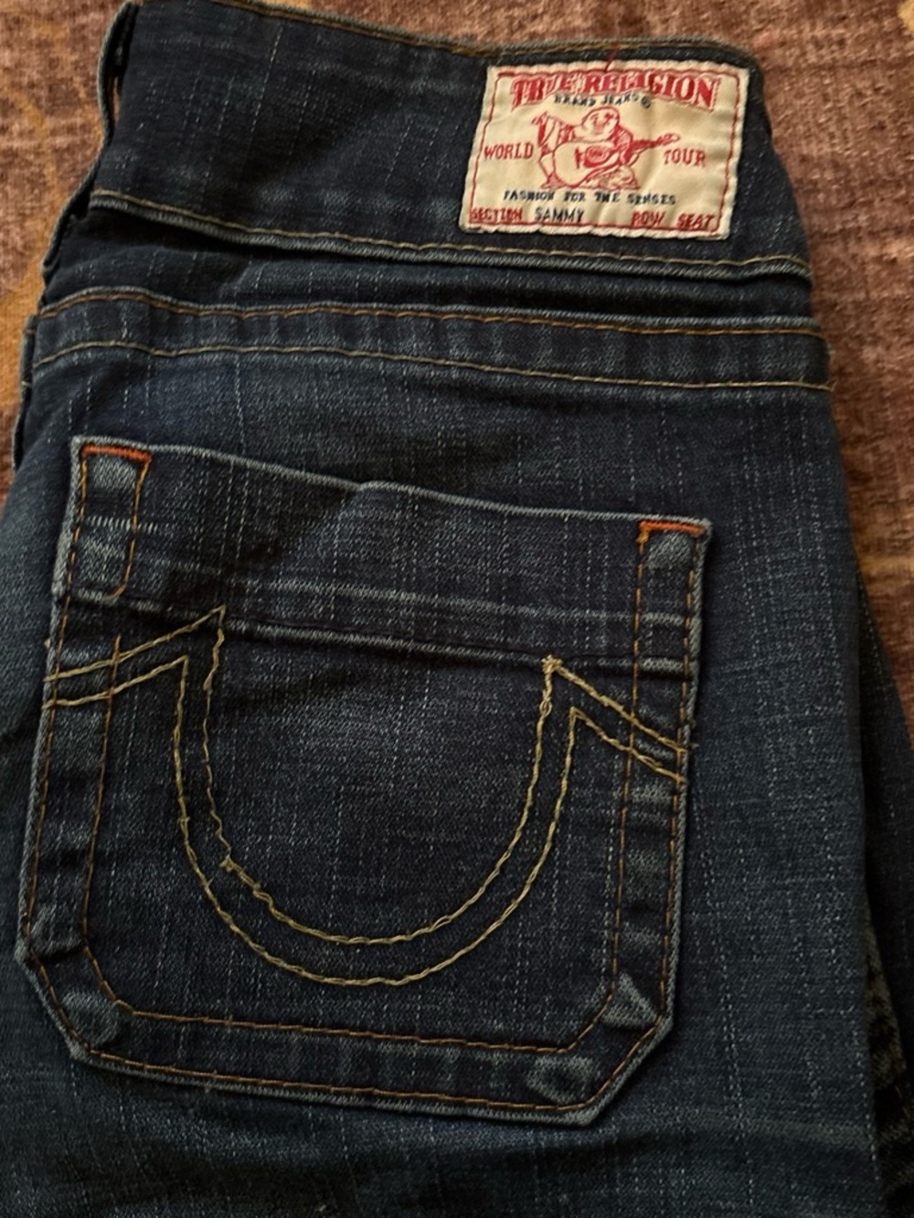 True Religion Dark Indigo Denim Jeans with Red Logo Tag